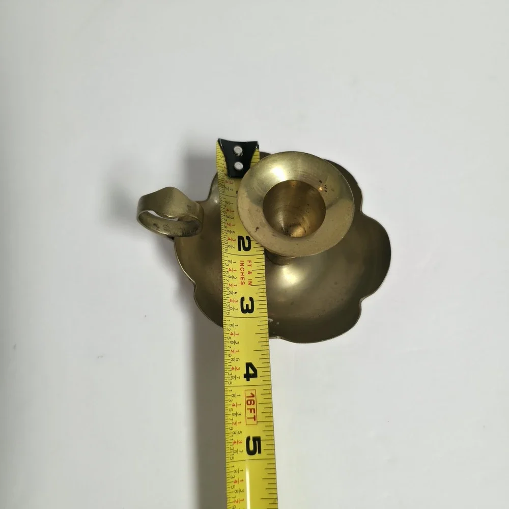 Vintage Brass Chamberstick Candle Holder Finger Loop Scalloped Petal Base
